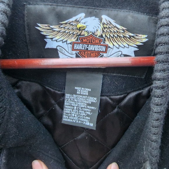 Harley-Davidson Wool Motorcycle Jacket with Leather Sleeves Men's Size L - Picture 9 of 10